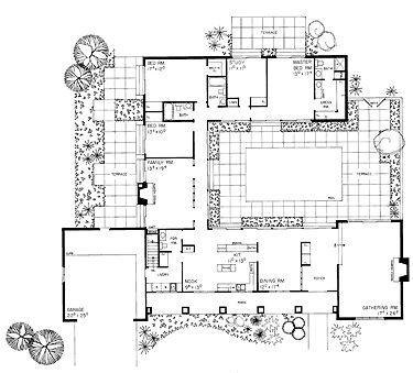 Floor Plans AFLFPW21604 - 1 Story Ranch Home with 3 Bedrooms, 3 Bathrooms and 3,110 total Square Feet Interior Courtyard House Plans, U Shaped House Plans, Southwest House Plans, Southwest House, Mid Century Modern House Plans, Modern Floor Plans, Courtyard House Plans, Bedroom Minimalist, Adobe House