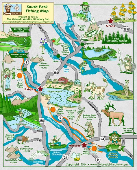 South Park Fishing Map Fairplay Colorado, Avon Colorado, Ohv Trails, Road Trip To Colorado, Trout Fishing Tips, Colorado Trip, Creek South Park, Colorado Vacation, Fishing Guide