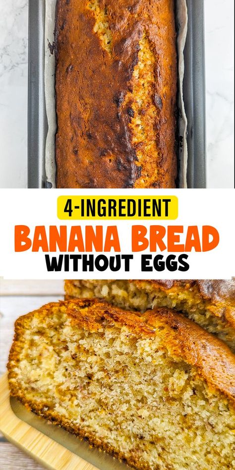 Experience the magic of banana bread without eggs! Our 4-ingredient recipe ensures a moist, delicious loaf every time. Ideal for those with egg allergies or when the fridge is bare! East Banana Bread, Easy Banana Bread Recipe No Eggs, Egg Free Banana Bread Recipe, Banana Bread Egg Free, 4 Ingredient Banana Bread, Banana Bread Without Eggs, Bread Without Eggs, Banana Bread No Eggs, Bread Recipe Without Eggs