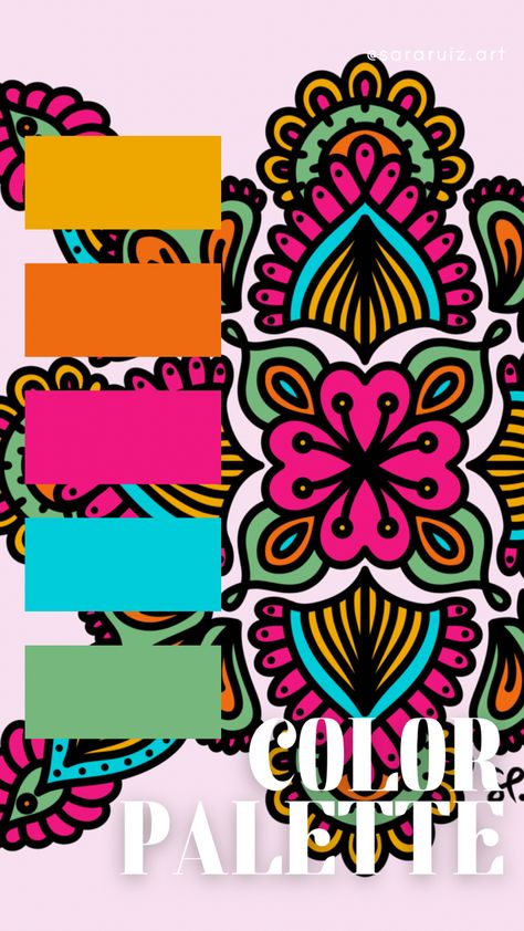 Mandala Color Palette Colour Schemes, Color Palette Mandala, Mandala Palette, Mandala Color Palette, Indian Color Palette, Bright Boho Color Palette, Mexican Color Palette, Cute Color Palette, Colour Template