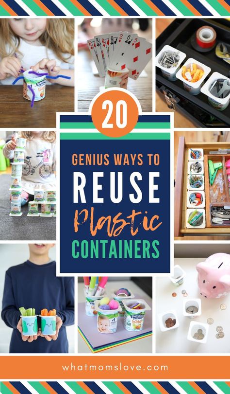 Earth Day Craft for Kids | Easy DIY idea to reuse and "upcycle" plastic containers like yogurt or k-cups. Great activity for toddlers, preschoolers or elementary. #earthday Reuse Plastic Containers, Plastic Container Crafts, Earth Day Craft, Easy Upcycle, Reuse Crafts, Upcycle Plastic, Small Plastic Containers, Diy Recycled Projects, Baby Food Containers