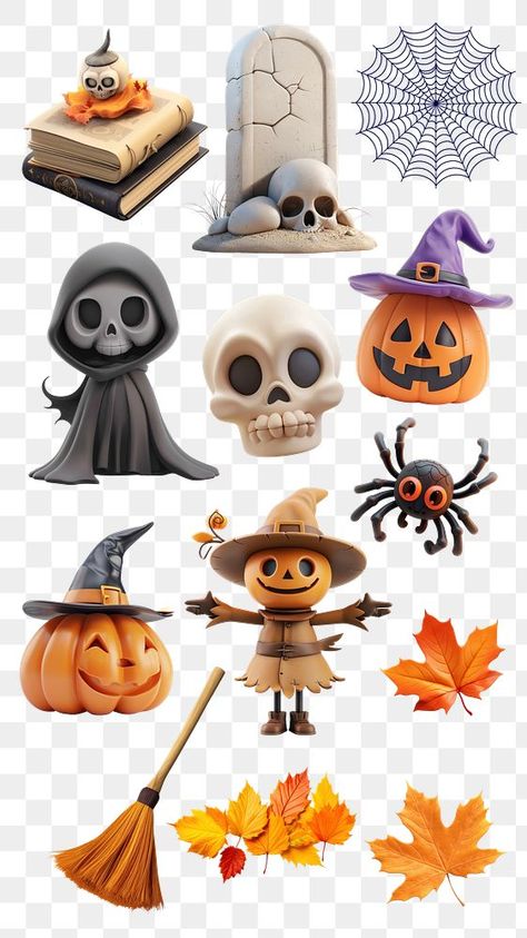 Halloween Png Images, Halloween Stickers Png, Items Reference, Fall Elements, Halloween Elements, Stickers Halloween, 3d Png, Halloween 3d, Halloween Hats