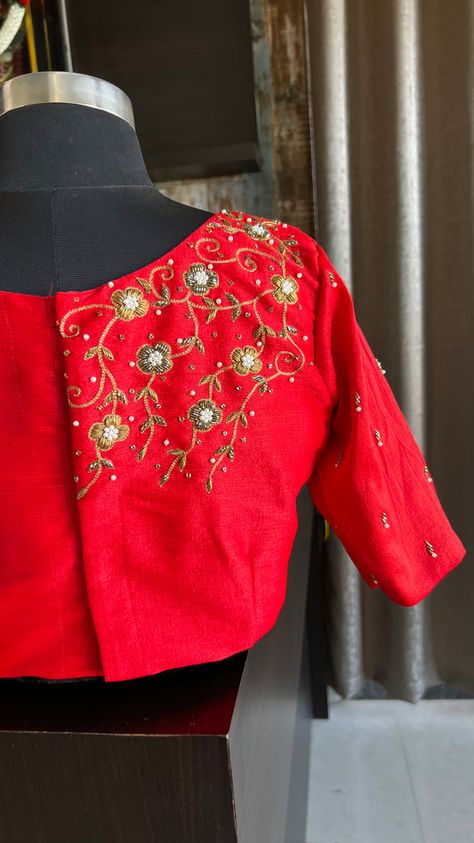 Blouse – Page 3 – Threads New Designer Blouse, Hand Worked Blouse, Jute Sarees, Worked Blouse, Red Silk Blouse, Blue Silk Saree, New Blouse Designs, Hand Work Blouse, Hand Work Embroidery