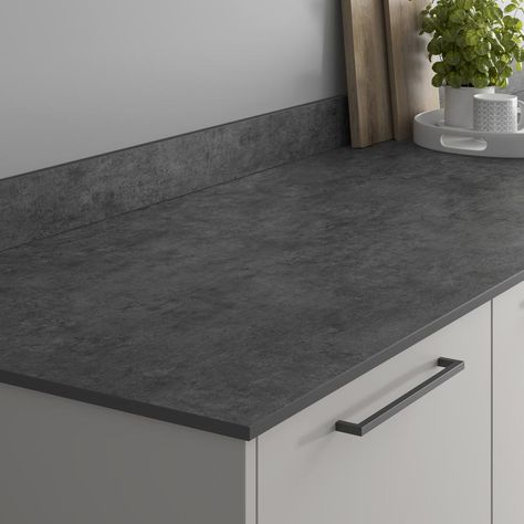 Amplify a bold scheme with this blackened-steel-effect, compact laminate work surface, which comes in a 3m length. Compact Laminate, Laminate Worktop, Kitchen Surfaces, Blackened Steel, Work Surface, Joinery, New Kitchen, Laminate, Cleaning Wipes