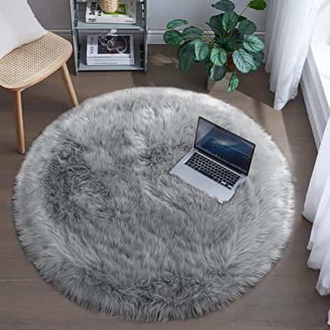 Amazon.com: Fur Rugs - International Shipping Eligible Kids Room Grey, Rug For Kids Room, Fuzzy Rug, Faux Fur Area Rug, Dorm Living Room, Circular Rugs, Faux Fur Rug, Fur Rug, Rug For Bedroom