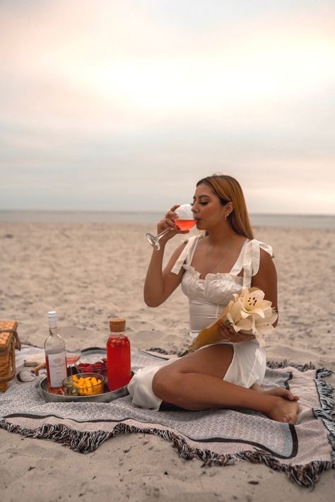 silk dress wine and a picnic at the beach Beach Wine Photoshoot, 21st Birthday Beach Pictures, Beach Birthday Photoshoot Women, Beach Aesthetic Picnic, Beach Birthday Pictures, Cancun Photoshoot, Beach Picnic Photoshoot, Birthday Beach Pictures, Beach Birthday Photoshoot