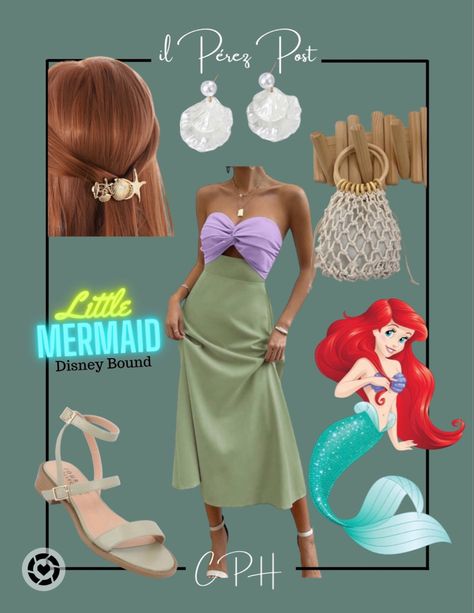 Mermaid Theme Outfit Women, Ariel Disneybound Summer, Modern Ariel Outfit, Ariel The Little Mermaid Aesthetic, Ariel Inspired Outfits, Ariel Outfit, Ariel Disneybound, Disneyworld Outfits, Bachelorette Vibes