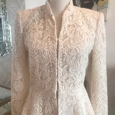 Rich, Off White , Lace Delightful Peplum Blazer Baju Kurung Lace, Kebaya Simple, Model Kebaya Modern, Peplum Blazer, Lace Blazer, Lace Peplum, Lace Jacket, Alice And Olivia, Yellow Blouse