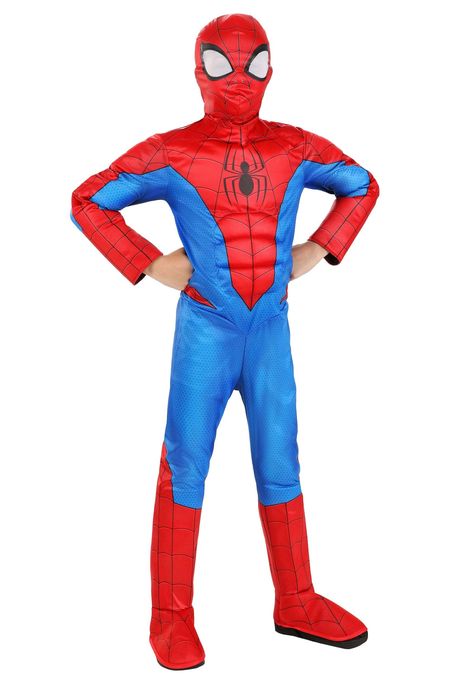 PRICES MAY VARY. Mesh Size: X-Small SPIDER-MAN: Look out: here comes the Spider-Man Qualux Costume MUSCLE FILL: Full-bodied jumpsuit is cut from poly jersey and stuffed with polyfill. SPIDER SYMBOL: Features Spidey's unique spider symbol on the costume's chest and back. FABRIC MASK: Also includes a fabric mask with white mesh overlay around the eyes. Look out: here comes the Spider-Man Qualux Costume. Qualux Costume. Inspired by Peter Parker’s original spider suit, this full-bodied jumpsuit will Spider Suit, Superhero Halloween Costumes, Spider Man Costume, Superhero Halloween, Marvel Costumes, Web Patterns, Boots Patterns, Halloween This Year, Black Spider