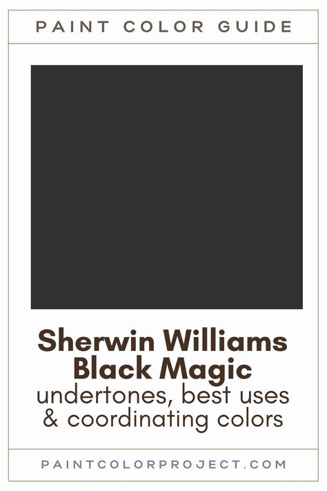 Looking for the perfect black paint color for your home? Let’s talk about Sherwin Williams Black Magic and see if it fits your home! The Perfect Black Paint, Black Magic Benjamin Moore, Caviar By Sherwin Williams, Black Magic Paint Color, Black Magic Color Palette, Black Magic Interior Doors, Black Magic Paint Sherwin Williams, Black Front Door Paint Color, Moody Paint Colors Sherwin Williams