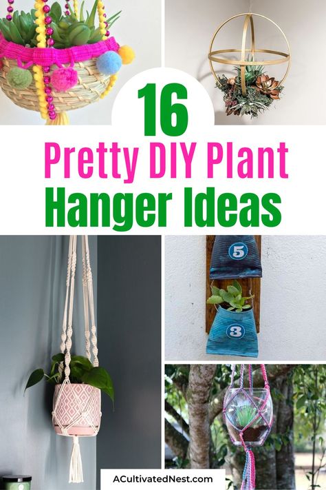 16 Pretty DIY Plant Hangers- Discover stunning DIY plant hanger projects that blend style and functionality, perfect for indoor and outdoor spaces. From simple macramé designs to innovative upcycled treasures, elevate your home's greenery in a snap! | #DIYPlantHangers #HomeDecor #diyProjects #indoorGardening #ACultivatedNest Beaded Plant Hangers Diy, Plant Basket Diy, Diy Plant Hanger Easy, Plant Holder Diy, Plant Holders Indoor, Baskets Diy, Wall Hanging Decorations, Hanging Plants Diy, Diy Hanging Planter