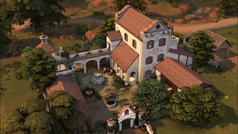 Hacienda Rancho | Patreon Sims 4 Hacienda, Hacienda Sims 4, Hacienda Layout, Sims 4 Tartosa Cc, Chestnut Ridge Sims 4, House Build Sims 4, Sims 4 Chestnut Ridge, Sims Ranch House, Ts4 Lots