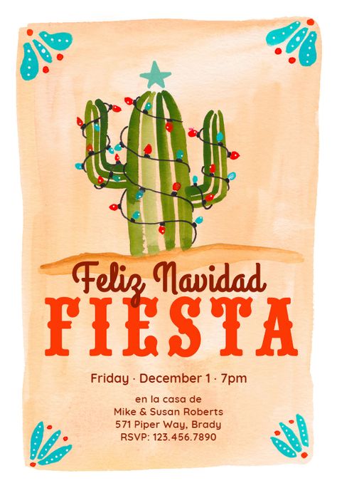 Feliz Navidad - Free Christmas Invitation Template | Greetings Island Christmas Fiesta Party, Mexican Christmas Party, Feliz Navidad Party, Free Christmas Invitation Templates, Gatsby Christmas, Christmas Fiesta, Army Christmas, Ward Christmas Party, Company Christmas Party