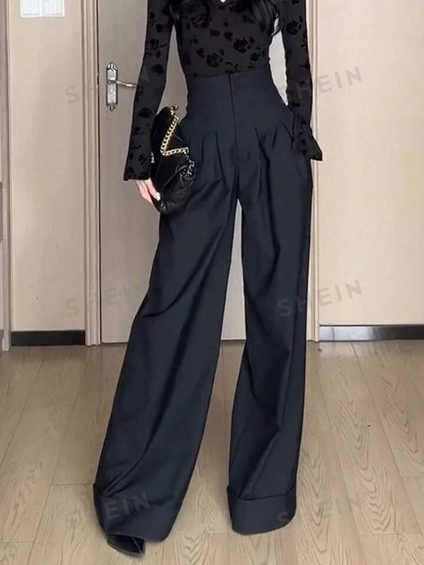 SHEIN Privé Solid Color High Waist Pleated Wide Leg Pants With Slanted Pockets | SHEIN USA High Waist Pleated Pants, Modeling Outfits, Pleated Wide Leg Pants, High Waist Pants, Women Pants, Pleated Pants, Waist Pants, Leg Pants, Wide Leg Pants