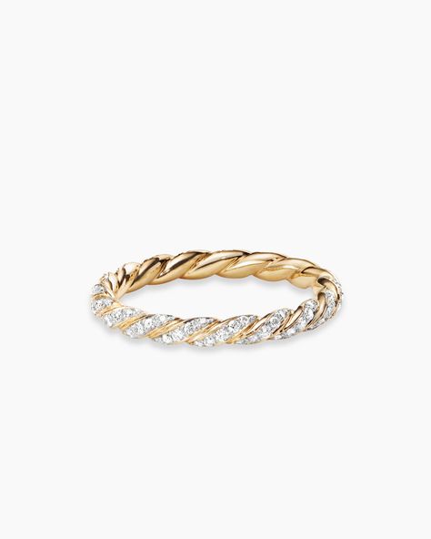 David Yurman | Pavé Petite Band Ring in 18K Yellow Gold, 2.8mm Birthstone Wedding Band, Wedding Band Stack, Twisted Wedding Band, Cheap Wedding Bands, Twist Wedding Band, David Yurman Ring, Stacked Wedding Bands, Gold Diamond Wedding Band, Simple Diamonds