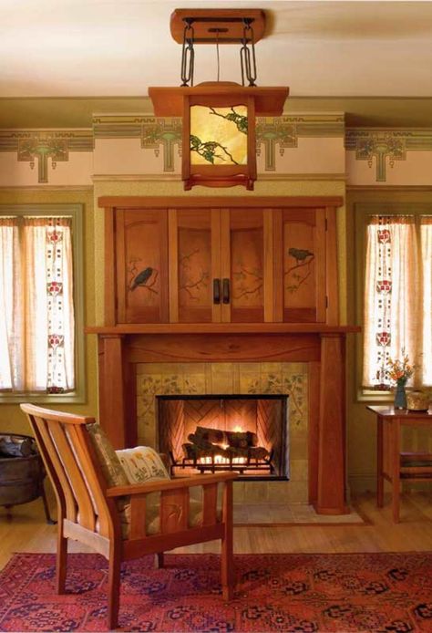 Craftsman Interiors, Craftsman Fireplace, Arts And Crafts Interiors, Craftsman Interior, Fireplace Tile Surround, Arts And Crafts Furniture, Arts And Crafts House, Craftsman Style Homes, Craftsman Bungalows