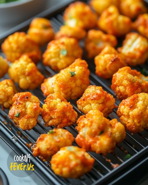 Air Fryer Buffalo Cauliflower Buffalo Cauliflower Baked, Air Fryer Buffalo Wings, New Appetizers, Bacon Cheeseburger Meatloaf, Buffalo Fries, Cheeseburger Meatloaf, Buffalo Cauliflower Recipes, Air Fryer Recipes Appetizers, Cooking Fever