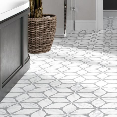 EliteTile Classico Bardiglio Hex Series 7" x 8" Porcelain Patterned Wall & Floor Tile | Wayfair Laundry Room Flooring, Patterned Wall, Room Tiles, Shower Surround, Tile Floors, Bathroom Floor Tiles, Natural Stone Tile, Porcelain Flooring, Floor Patterns