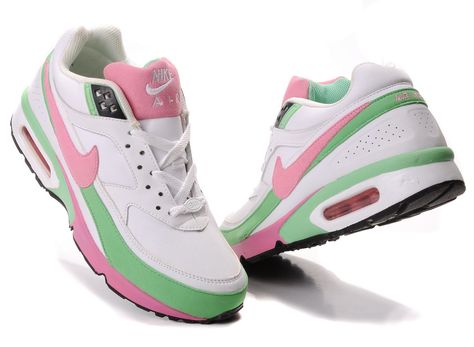 Nike Air Max BW Womens White Pink Green Strawberry Nike Shoes, Pink And Green Sneakers, Pink And Green Tennis Shoes, Bapesta Shoes Green, Pink Camo Bape Shoes, Aka Apparel, Alpha Kappa Alpha Sorority Paraphernalia, Aka Sorority Gifts, Nike Heels