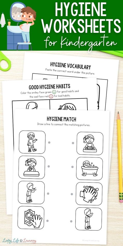 Hygiene Kindergarten Activities, Healthy Habits Preschool Free Printable, Health Kindergarten Activities, Good Habits Worksheet For Kindergarten, Health And Hygiene Activities For Kids, Personal Hygiene For Kids, Hygiene Worksheets For Kids, Hygiene Worksheet, Healthy Habits Kindergarten