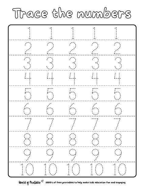 Trace Numbers, Number Tracing Worksheets, Number Writing Practice, Tracing Numbers, Printable Alphabet Worksheets, Numbers Worksheet, Tracing Sheets, Preschool Math Worksheets, Kids Worksheets Preschool