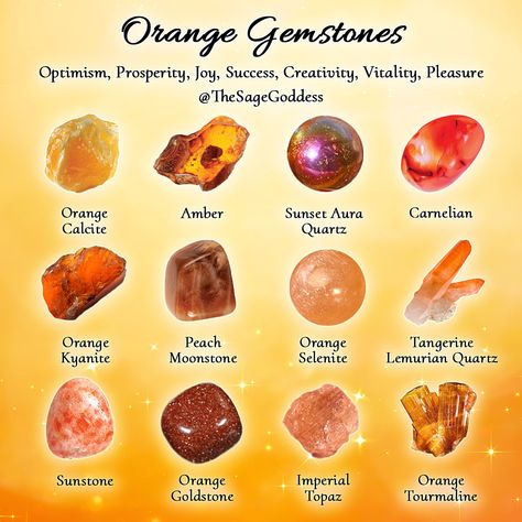 Orange Gemstones, Crystal Identification, Gemstones Chart, Crystal Healing Chart, Crystal Vibes, Magic Items, Crystals Healing Properties, Spiritual Crystals, Gemstone Meanings