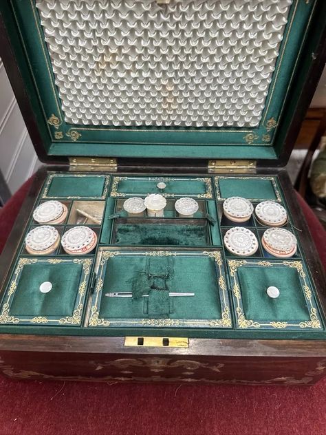 Antique Victorian Coromandel Sewing Box | eBay Victorian Sewing Room, Cottagecore Apothecary, Victorian Sewing, Sewing Case, Needle Books, Sewing Room Decor, Curiosity Shop, Dark Cottagecore, Diy And Crafts Sewing