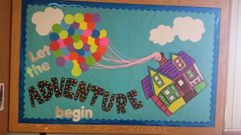 Bulletin board Up Up Inspired Bulletin Board, Up Theme Bulletin Board, Movie Bulletin Boards, Preschool Room Decor, Disney Bulletin Boards, Up Bulletin Board, Middle School Bulletin Boards, Door Bulletin Boards, Form Board