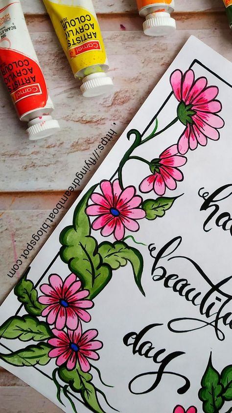 Hello Welcome to Flying Dream Boat! About video ~ Floral Frame Card/Floral border design painting|Easy Watercolor florals painting ideas for Beginners LIKE and SUBSCRIBE YouTube Channel https://www.youtube.com/c/FlyingDreamBoat Website https://flyingdreamboat.blogspot.com Facebook https://www.facebook.com/FlyingDreamBoat Instagram https://www.instagram.com/flying.dream.boat/ Pinterest - FlyingDreamBoat Email - flyingdreamboatt@gmail.com ( Business enquiries only ) Borders Painting Ideas, Flower Page Border Design, Flower Drawing Design Border, Handmade Borders For Projects, Welcome Card Design Ideas, Business Border Design, Good Border Designs, Floral Border Painting, Cute Simple Border Designs