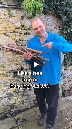 Simon Akeroyd Using Sticks In The Garden, How To Make Hanging Baskets Diy, Diy Planter Ideas Outdoor, Garden Trug Diy, Garden Basket Diy, Diy Garden Basket, Twig Baskets Diy, Garden Sticks Diy, Twig Crafts Diy