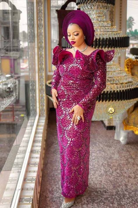 30+ Latest Asoebi Styles With Lace and Ankara 2021-2022 - Claraito's Blog Ankara Boubou, Lace Blouse Styles, Latest Lace Styles, Nigerian Lace Dress, Neck Lines, Nigerian Lace Styles Dress, Nigerian Lace Styles, African Lace Styles, African Dresses For Kids