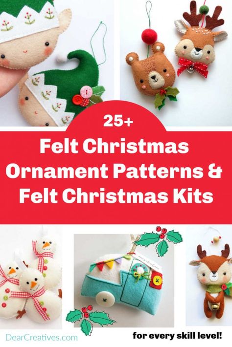 Felt Christmas Ornament Patterns And Kits For All Skill Levels - Dear Creatives Felt Ornament Patterns, Felt Christmas Ornament Patterns, Christmas Deer Decorations, Pinterest Christmas Crafts, Easy Felt Crafts, Diy Felt Christmas Ornaments, Felt Craft Projects, Felt Ornaments Patterns, Ornaments To Make