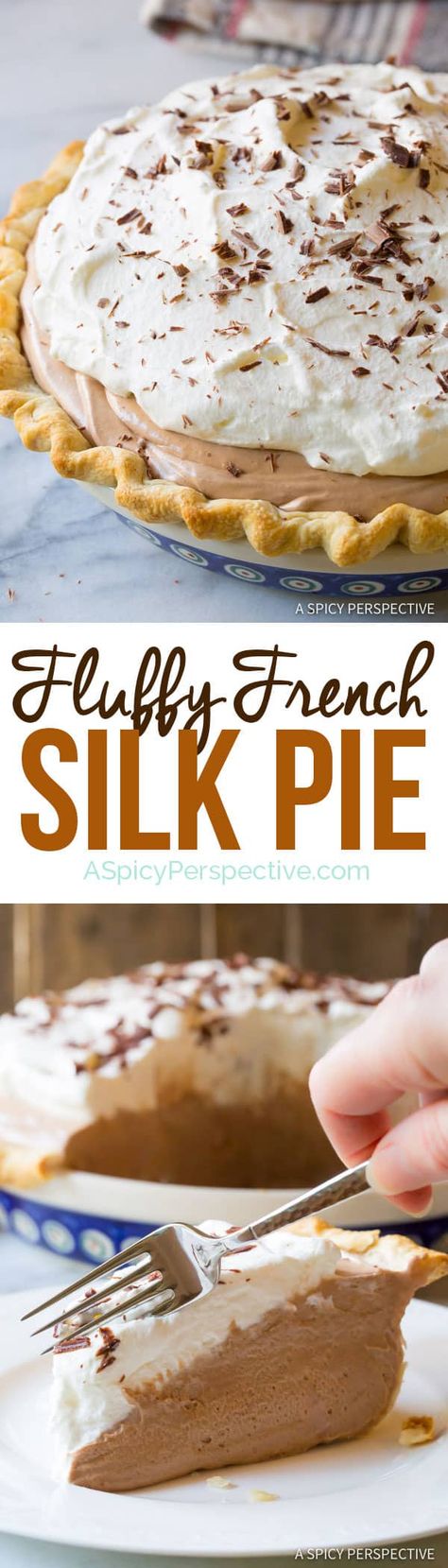 The Best French Chocolate Silk Pie Recipe: An easy chocolate silk pie whipped up with a secret ingredient, to make it super silky light. Enjoy! #aspicyperspective #foodblog #foodie #instayum #hungry #thekitchn #onmytable #dailyfoodfeed #foodlove #foodpic #instafood #foodstagram #tasty #frenchsilkpierecipe #frenchsilkpie #silkpie #chocolatecreampie #chocolatepie #creampie #pie #French #dessert Chocolate Silk Pie Recipe, French Silk Pie Recipe, Silk Pie Recipe, Chocolate Silk Pie, Chocolate Mousse Pie, French Silk Pie, Silk Pie, A Spicy Perspective, Chocolate Cream Pie