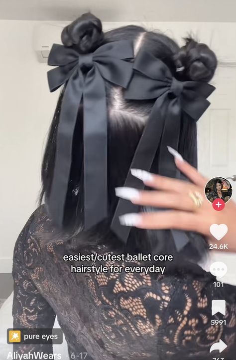 Black Hair Ribbon, Ribbon Ponytail, Quick Natural Hair Styles, Quick Weave Hairstyles, Hairdos For Curly Hair, Bows Hair, Natural Hair Styles Easy, Slick Hairstyles, Hair Ponytail Styles