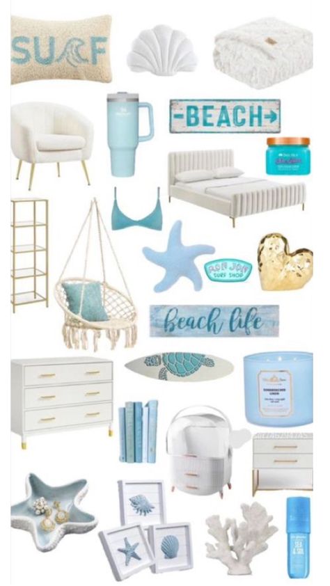 Beach Bedroom Ideas For Teens, Surf Room Decor, Coastal Room Decor, Decorating Your Living Room, Ocean Room Decor, Useful Hacks, Summer Room Decor, Beachy Room Decor, Beach Room Decor