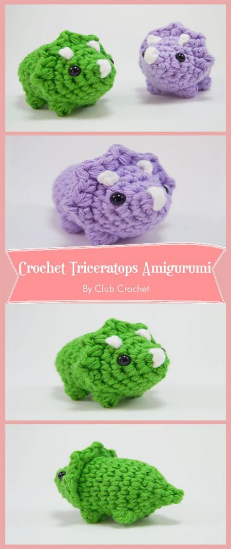 Otter Amigurumi, Easy Crochet Patterns Free Beginners, Crochet Dinosaur Pattern Free, Crochet Triceratops, Club Crochet, Animal Crochet Patterns, Quick Crochet Gifts, Crochet Dinosaur Patterns, Crochet Toys Free Patterns