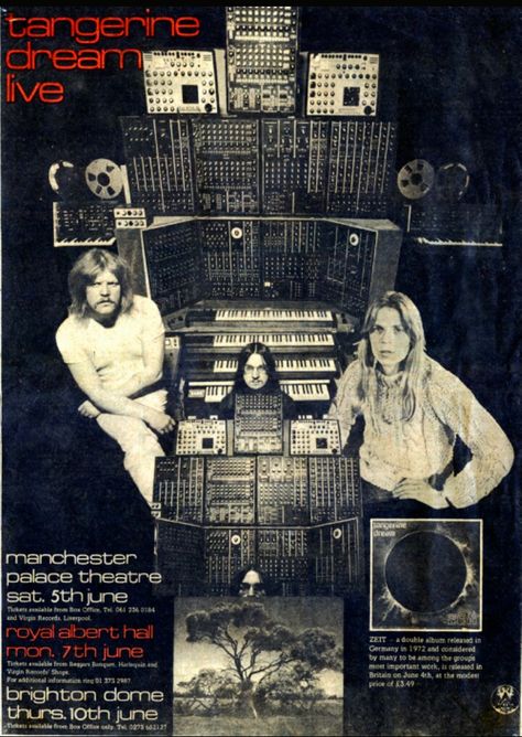 TANGERINE DREAM 1973 VIRGIN Tour Advert Rick Wakeman, Tangerine Dream, Recording Studio Design, Dream Live, Dream Concert, Concert Poster, Progressive Rock, Space Rock, Rock Posters