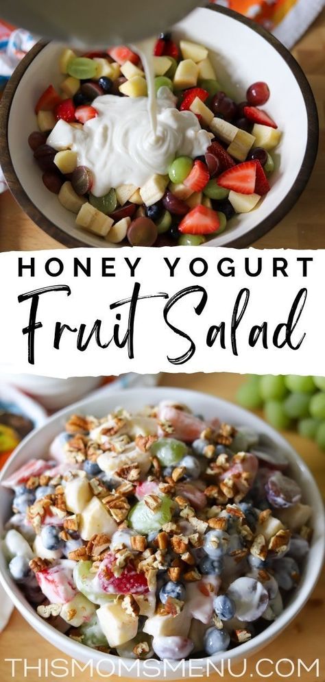 Low Sugar Lunch Ideas, Breakfast Fruit Salad, Fruit Salad With Yogurt, Healthy Fruit Salad, Breakfast Fruit, Fruit Recipes Healthy, Fruit Salad Recipe, Yogurt Breakfast, Summer Foods