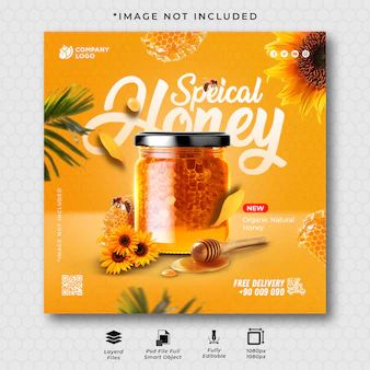 Honey Banner Design, Honey Background Design, Honey Advertising Poster, Honey Design Ideas, Honey Products Ideas, Honey Social Media Design, Honey Graphic Design, Honey Creative Ads, Honey Poster Design