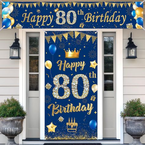 PRICES MAY VARY. 80th Birthday Banner and Door Cover: There is 1pcs blue gold 80th birthday banner and 1pcs blue gold 80th birthday door cover. And these 80th birthday banners have "Happy 80th Birthday" printing. With these beautiful and cool words, they further set off a atmosphere of your 80th birthday party. 80th Birthday Decorations: There are 4 copper holes respectively distribute in the 4 corners of these blue gold 80th banners,and it is light so that it's easy to install or hang, you can 80th Birthday Banner, Christian Birthday Cards, 80th Birthday Decorations, Birthday Door, Christian Birthday, Happy 80th Birthday, Gold Banner, Birthday Banners, 80th Birthday Party