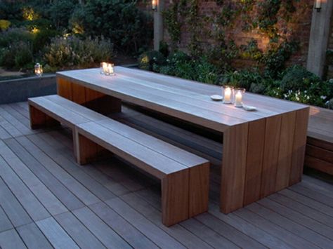 Outdoor Bench Table, Timber Bench Seat, Teak Bench Outdoor, Outdoor Bench Seating, Diy Outdoor Table, House Backyard, Garden Area, Backyard Inspiration, Hus Inspiration