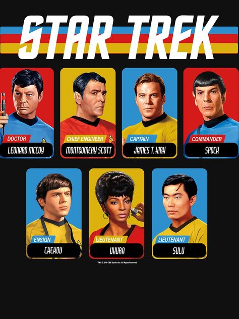 "Star Trek Original Series Retro Full Color Crew Portrait Panels" T-shirt by FifthSun | Redbubble Trek Aesthetic, Star Trek Animated Series, Star Trek Birthday, Star Trek Theme, Star Trek Tv Series, Star Trek Shirt, Star Trek Crew, Star Trek Models, Star Trek Poster