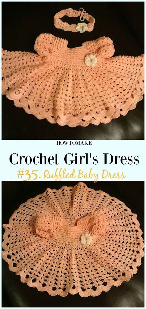 Ruffled Baby Dress Crochet Free Pattern - Girl #Dress Free #Crochet Patterns Baby Dress Crochet Patterns Free, Crochet Baby Girl Dress Free Pattern, Free Crochet Baby Dress Patterns, Ruffled Baby Dress, Crochet Girls Dress Pattern, Baby Dress Pattern Free, Crochet Baby Dress Free Pattern, Vestidos Bebe Crochet, Crochet Patterns Baby Girl