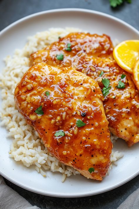 Honey Garlic Chicken Breasts Honey Chicken Breast, Chicken Breast Casserole, Garlic Chicken Breast Recipes, Chicken Breast Dishes, Chicken Breasts Recipe, Garlic Honey, Crockpot Chicken Breast, Chicken Garlic, Easy Chicken Breast