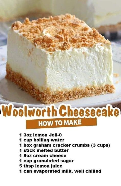 Ice Box Cheesecake, Woolworth Cheesecake Recipe, Woolworth Cheesecake, Beaux Desserts, Lemon Jello, Ice Box, Lemon Desserts, Graham Cracker Crumbs, Graham Cracker