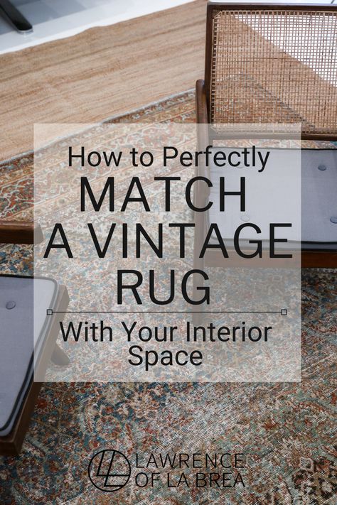 Heres a quick vintage rug interior design idea. Read this post to learn how to perfectly match a vintage rug with your interior space such as your living room or bedroom. Persian Rug Styling Living Rooms, Living Room With Vintage Rug, Styling A Persian Rug, Vintage Rug Styling, Decorating With Persian Rugs, Vintage Persian Rug Living Room, Vintage Rugs In Living Room, Layered Rugs Living Room, Traditional Formal Dining Room