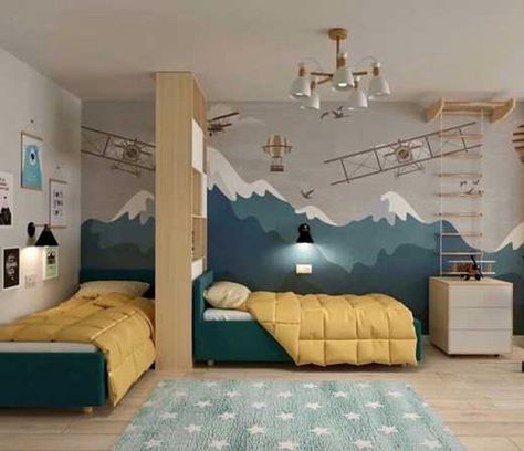 Shared Boys Rooms, Wall Mudroom, Boys Shared Bedroom, Kids Shared Bedroom, Shared Kids Room, Cool Kids Bedrooms, Children Room Boy, Boy Bedroom Design, Kids Bedroom Inspiration