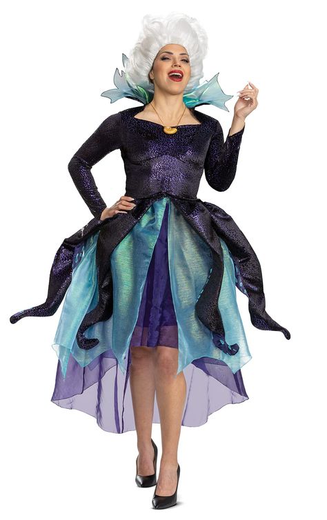 PRICES MAY VARY. MAKE A STATEMENT WITH OUR OFFICIAL ADULT URSULA COSTUME - This luxurious Ursula costume is perfect for those who want to make an impression with its intricate design and attention to detail LOOK STUNNING IN THIS URSULA COSTUME FOR WOMEN - The all-over purple foil print of this Ursula costume is sure to turn heads and its high pleated collar and detachable tentacle skirt peplum add an extra touch of elegance URSULA COSTUME WOMEN SIZES AVAILABLE FROM SMALL TO XL - Stand out in any Purple Tulle Skirt, The Little Mermaid Ursula, Ursula Costume, Mermaid Costumes, Little Mermaid Costume, Disney Costume, Dramatic Entrance, Mermaid Inspired, Sea Witch