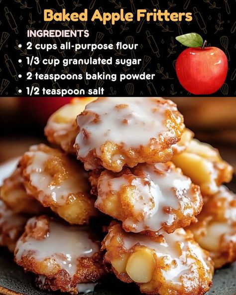 Apple Fritter Recipes Easy, Apple Fritter Scones, Bake Apple Fritters, Recipe For Apple Fritters, Cooked Apples Healthy, Oven Apple Fritters, Easy Apple Baking Recipes, Fun Baking Recipes Healthy, Easy Baked Apple Fritters