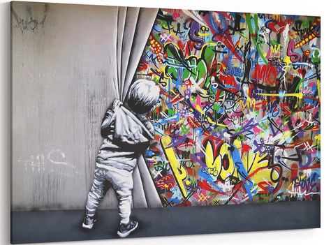 PRICES MAY VARY. 🎨Size of Graffiti Canvas Wall Art: 28x40 inch with wooden inner frame. 📧100% Worry-free Returns and Exchanges: Any problem about our graffiti wall art please feel free to contact us. 🖨️Production Process: We tack HD Giclee technology to print the colorful graffiti picture on premium canvas with environmental friendly inks. The metal hooks for easy hanging are already mounted on the back of the graffiti poster. 🎁Great Gift Idea: Our banksy graffiti decor is sealed with clear Banksy Prints, Graffiti Canvas Art, Graffiti Canvas, Behind The Curtain, Banksy Graffiti, Banksy Art, Banksy Canvas, Street Graffiti, Graffiti Wall Art